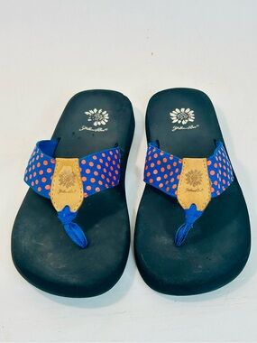 Yellow Box “Fromy” Thong Flip Flops, Blue Straps with Orange Polka Dots size 9